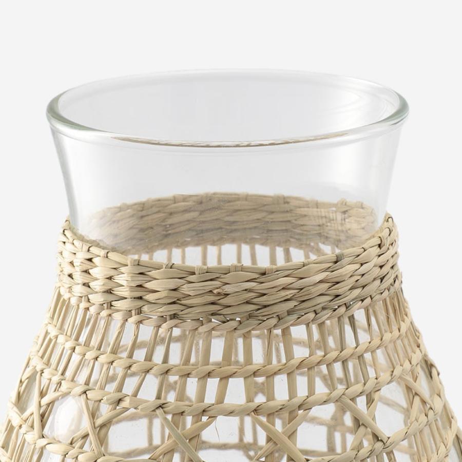 Round Hand-Blown Glass Vase with Rattan Weave