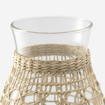 Round Hand-Blown Glass Vase with Rattan Weave