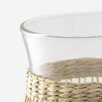 Round Hand-Blown Glass Vase with Rattan Weave