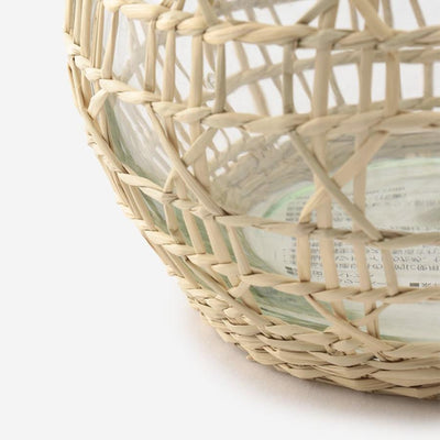 Round Hand-Blown Glass Vase with Rattan Weave