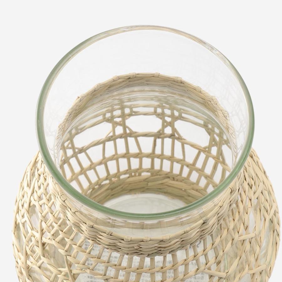 Round Hand-Blown Glass Vase with Rattan Weave