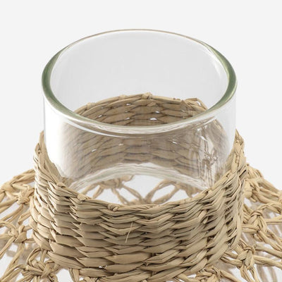 Hand-Blown Glass Vase with Rattan Weave Small