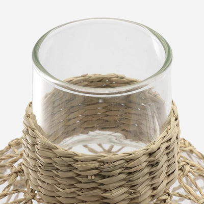 Hand-Blown Glass Vase with Rattan Weave Large