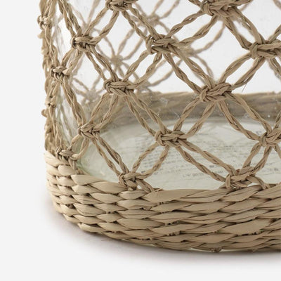 Hand-Blown Glass Vase with Rattan Weave Large