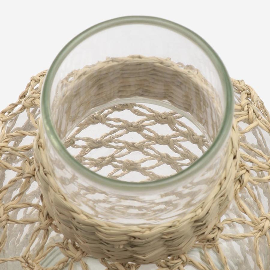 Hand-Blown Glass Vase with Rattan Weave Large