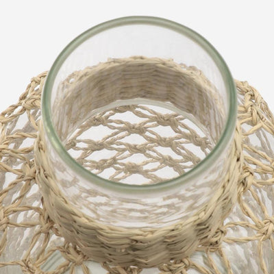Hand-Blown Glass Vase with Rattan Weave Large