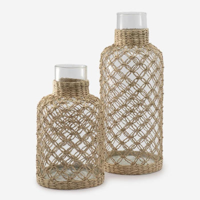 Hand-Blown Glass Vase with Rattan Weave Large