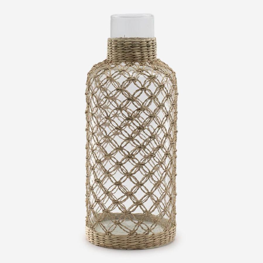 Hand-Blown Glass Vase with Rattan Weave Large