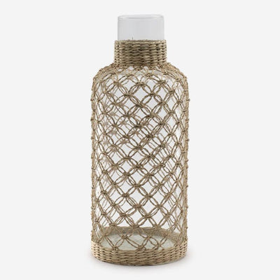 Hand-Blown Glass Vase with Rattan Weave Large