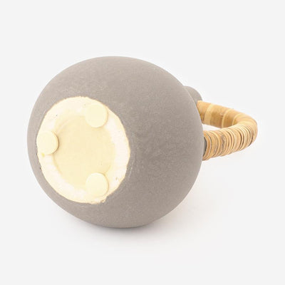 Ceramic Vase Object with Rattan Handle Grey
